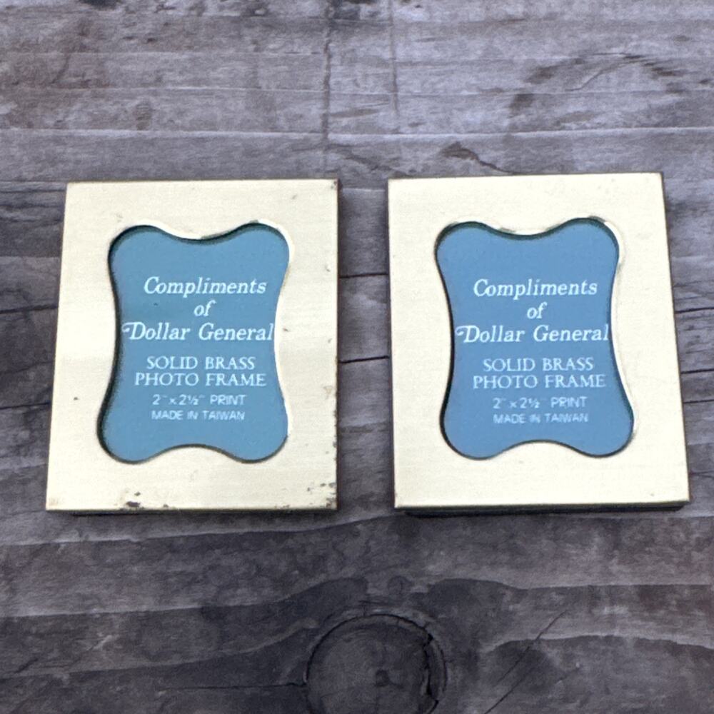 Vintage 90s Brass Mini Picture Frame Lot of 2 Small Metallic 2x2.5 in Rectangle